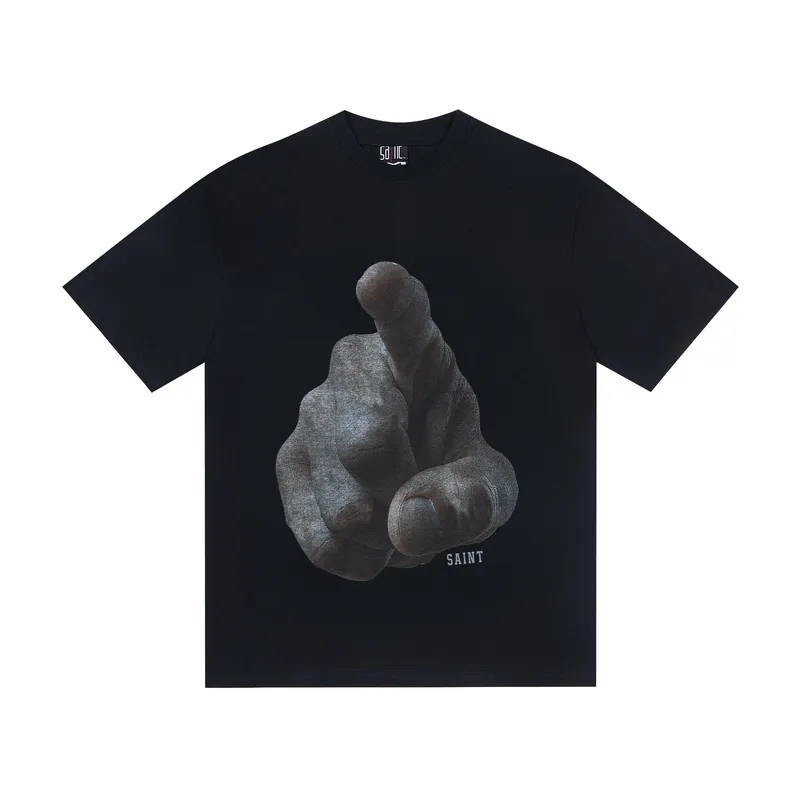 106💰S11# Mechao SAINT white ink direct-injection pure cotton 260g loose short-sleeved T-shirt 18 black, white S-XL